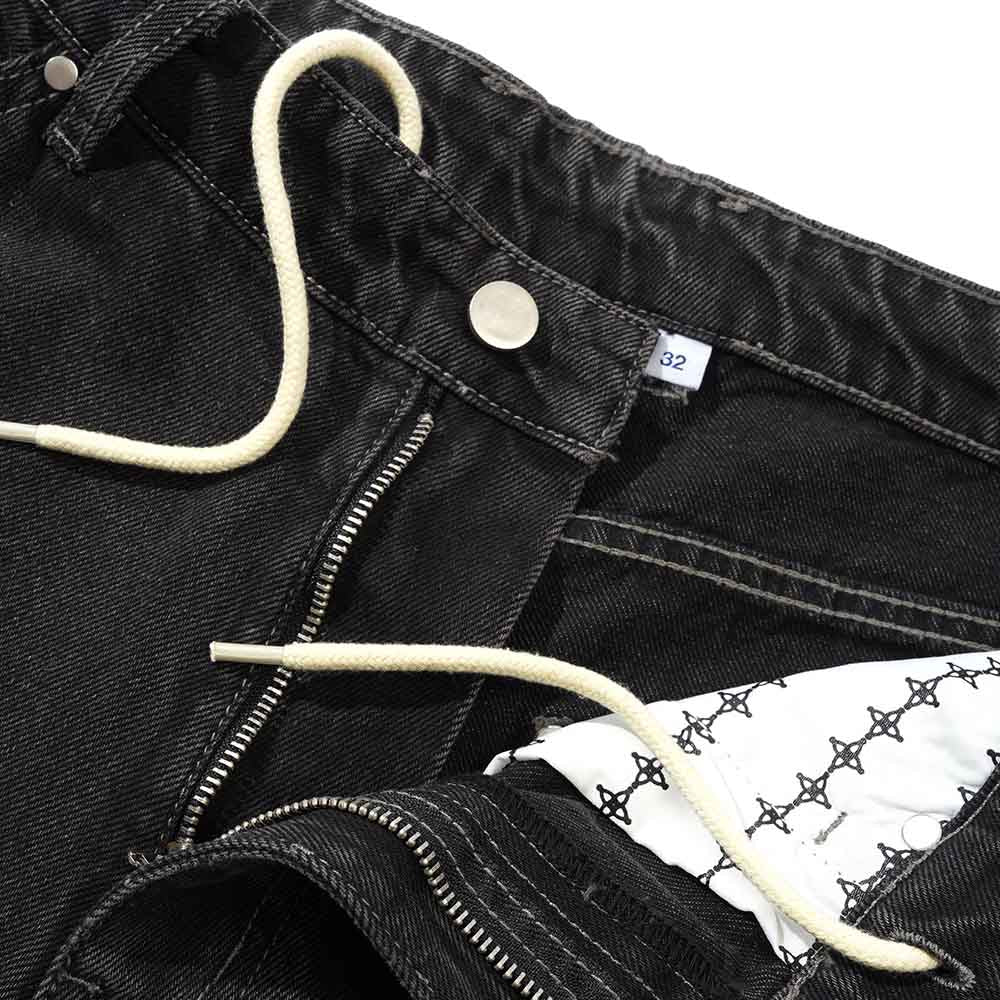 DAVIDE DOUBLE KNEE DENIM JEANS WASHED BLACK