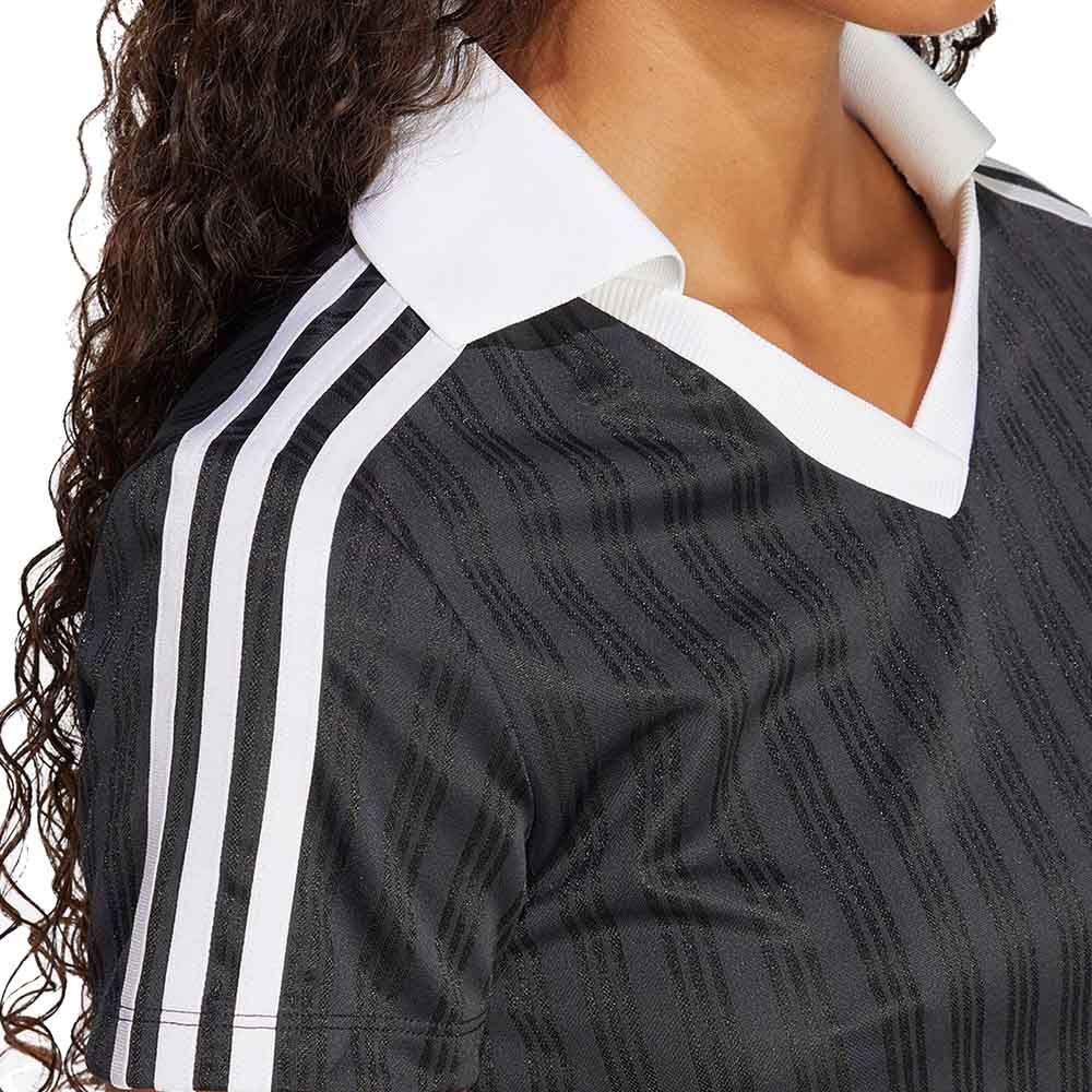 JACQUARD V-NECK CROP POLO