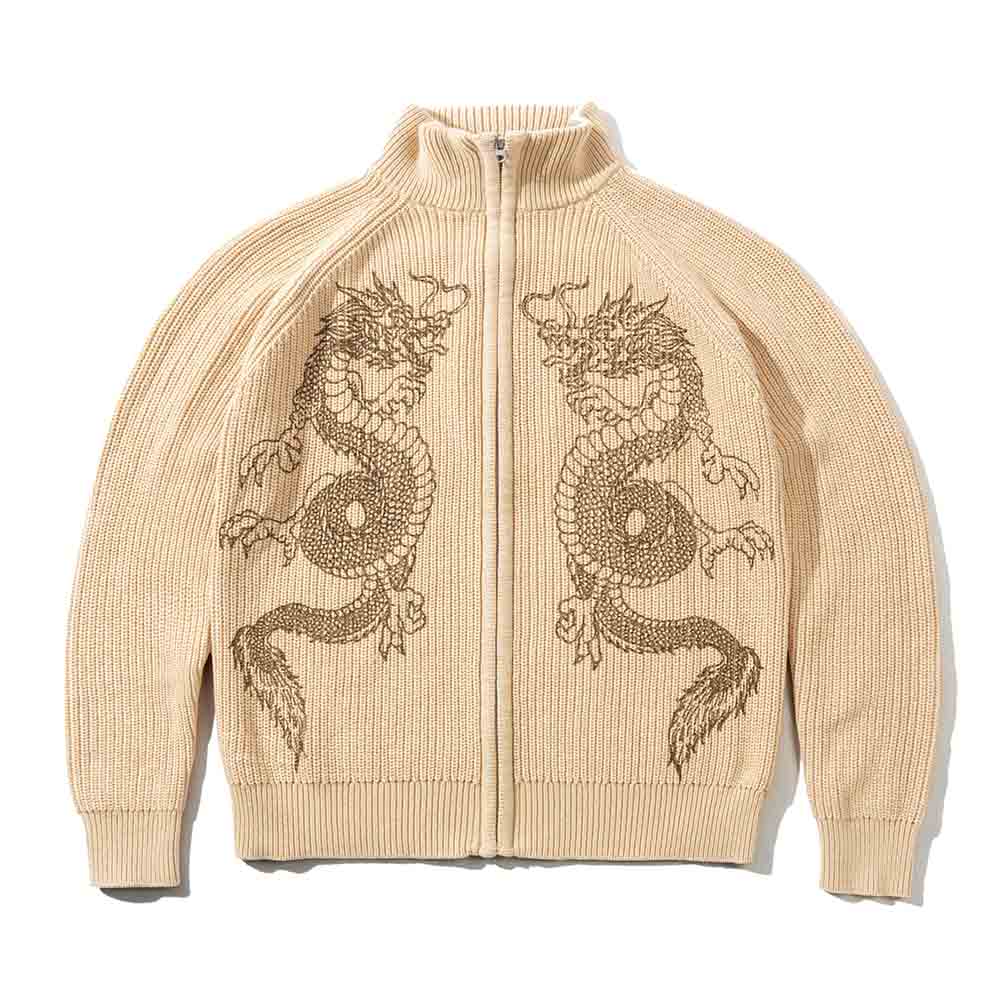 DRAGON ZIP-THRU KNIT SWEATER SAND