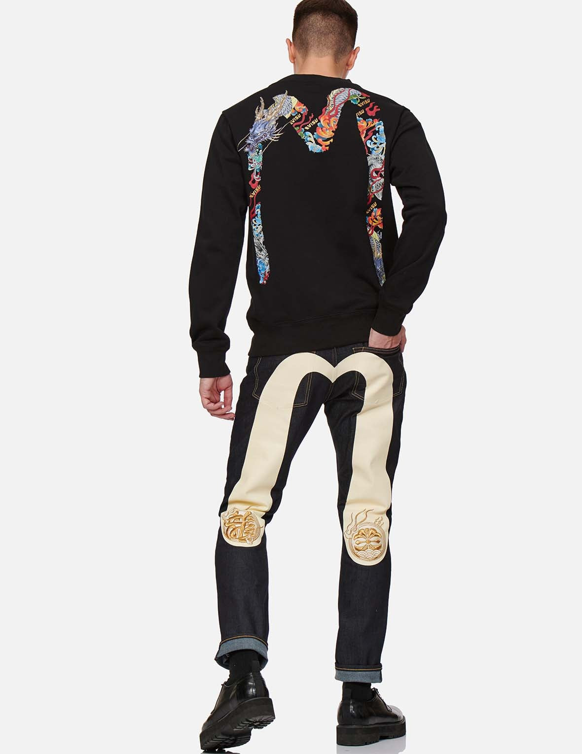 DAICOCK WITH KANJI AND KAMON EMBROIDERY CARROSSE FIT JEANS #2017