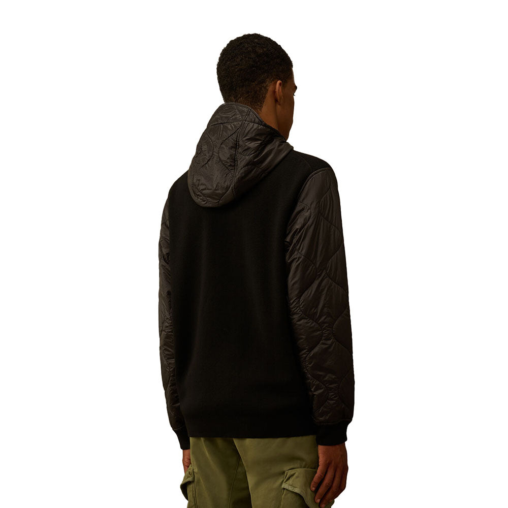 EXTRAFINE MERINO WOOL MIXED HOODED ZIP SWEATER BLACK