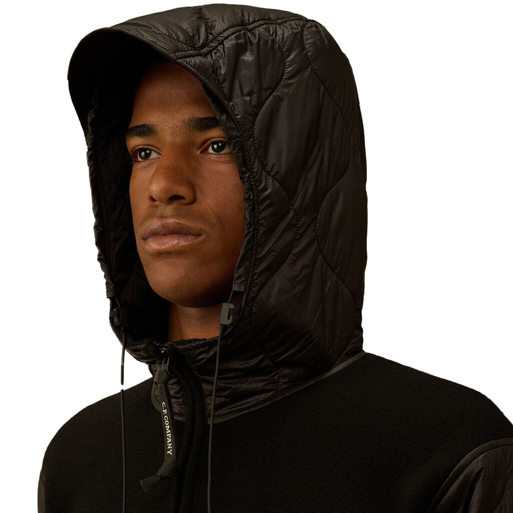 EXTRAFINE MERINO WOOL MIXED HOODED ZIP SWEATER BLACK