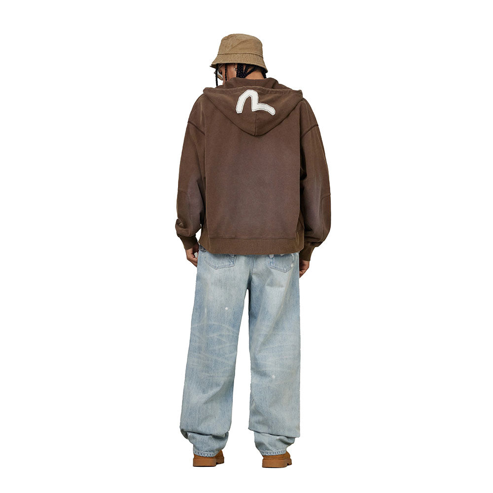 HEAVY WEIGHT WASHED EV AND SEAGULL PATCHES EMBROIDERY HOODIE