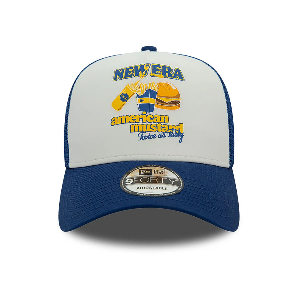 NEW ERA FOOD BURGER BLUE A-FRAME TRUCKER CAP