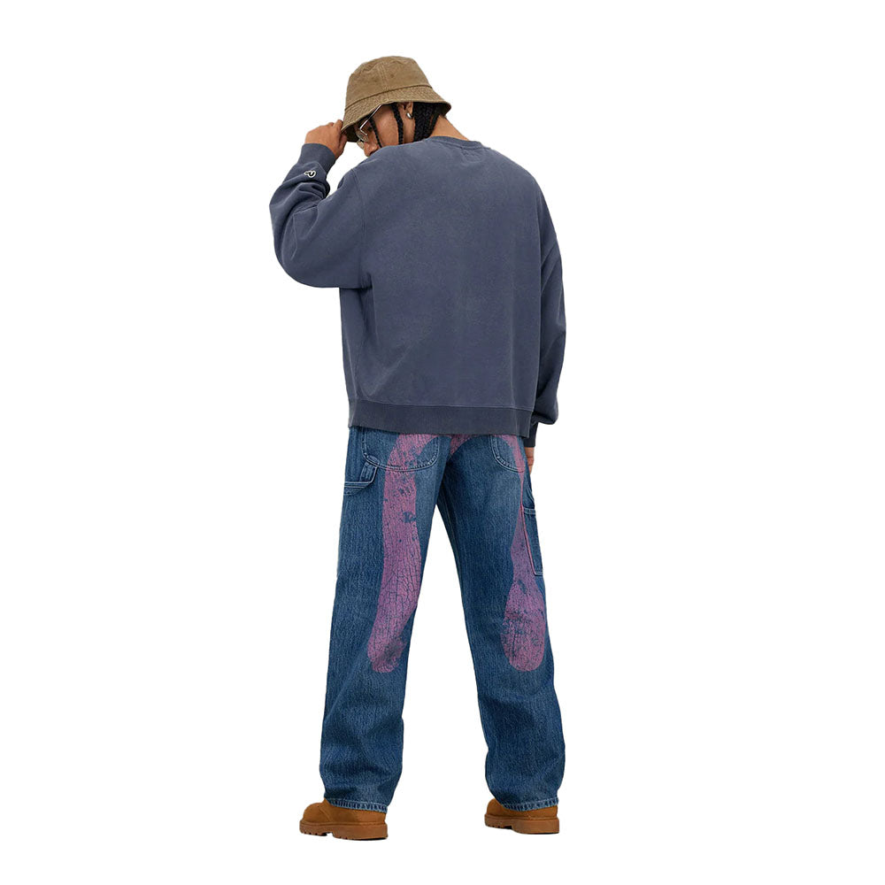 WASHED AND DISTRESSED DAICOCK PRINT RELAX FIT JEANS